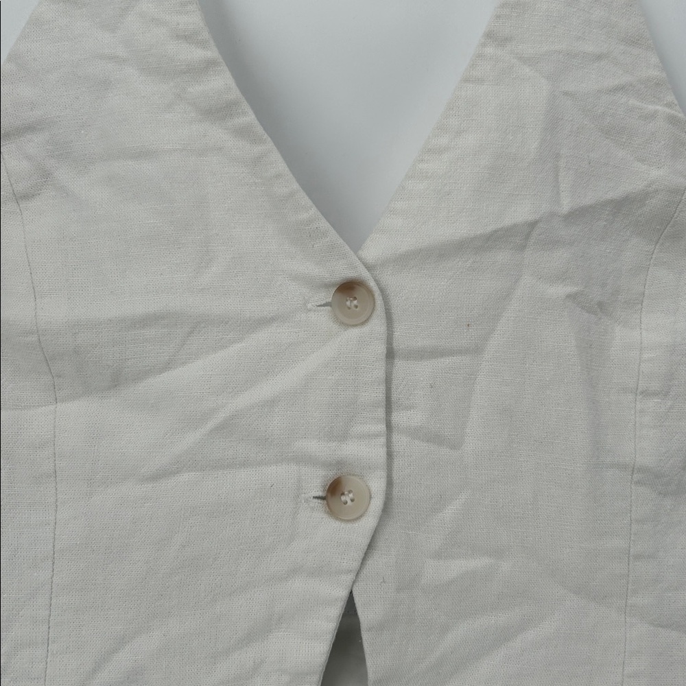 Bershka women’s Linen Blend Halter Crop Top Button Front White Size M - Picture 3 of 8